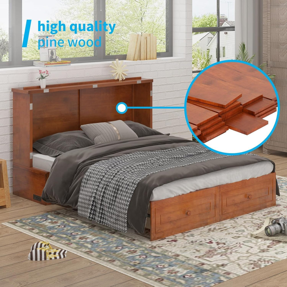 Mjkone Murphy Bed Cabinet Queen with Tri-fold Mattress, Murphy Chest Bed with...