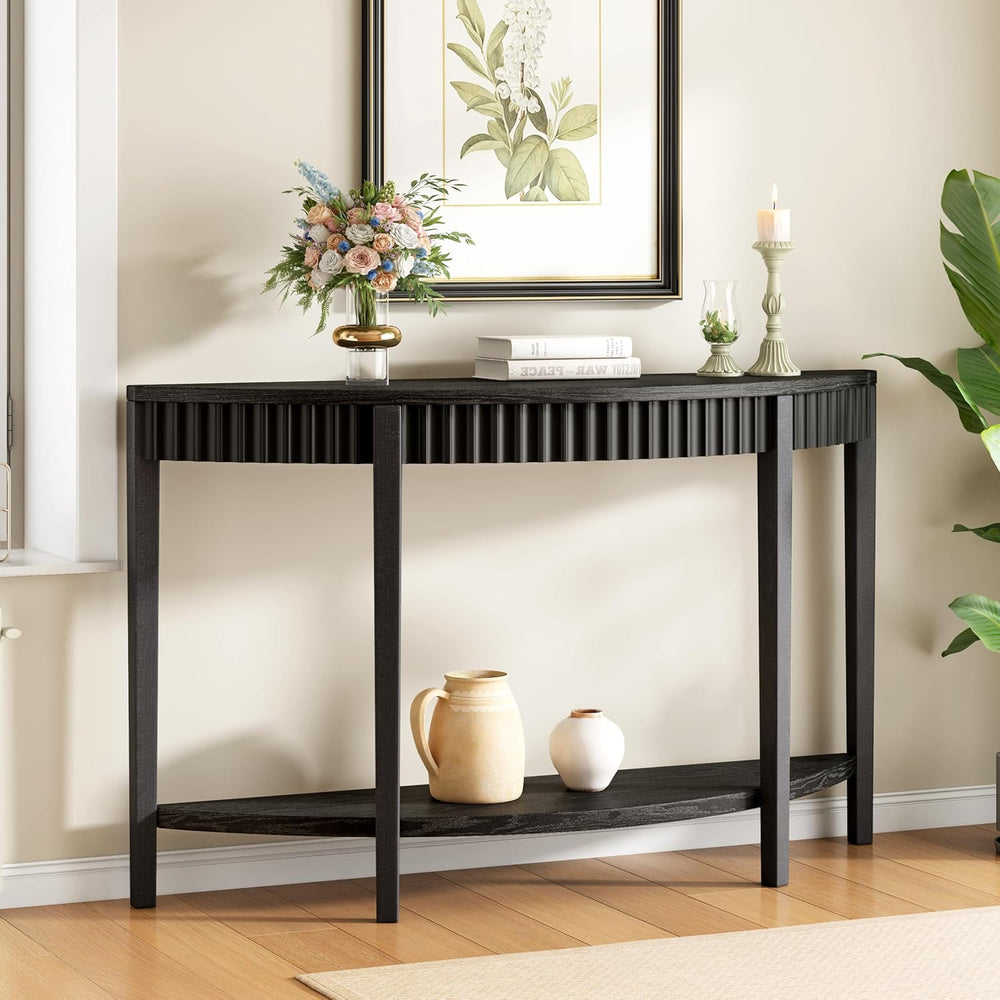 55'' Elegant Half Moon Entryway Table with Wood Veneer and Open Shelf...
