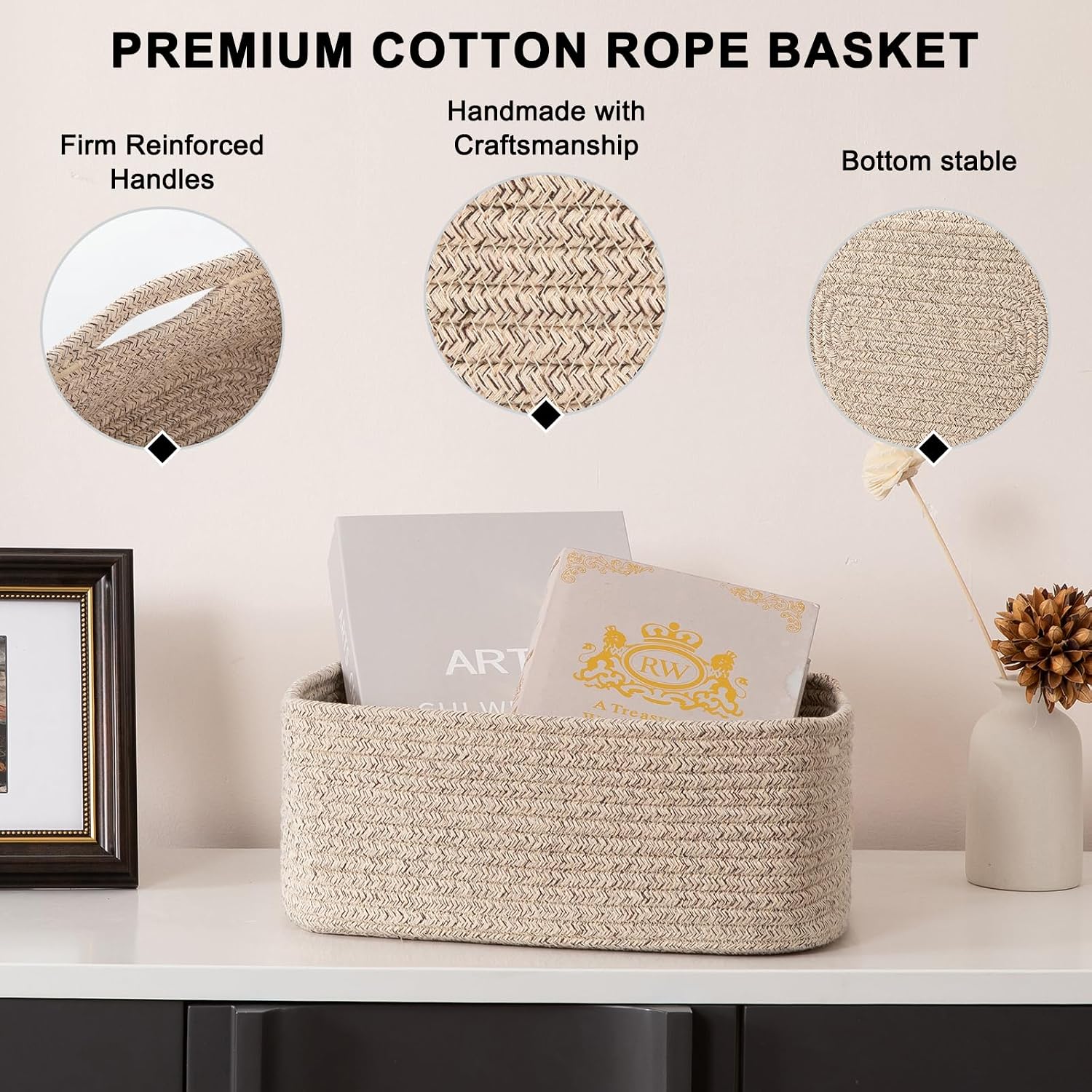OIASKET 6 Pack Small Storage Baskets for Shelves, Basket for Organizing | Baskets for Towel, Cute Decorative Storage Bins, Organizer Basket for Gifts Empty, 11.8''Lx7.8''Wx4.7''H-Brown
