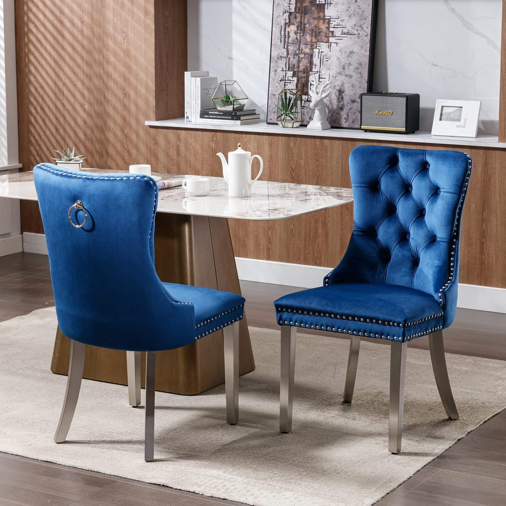 Modern Velvet Upholstered Dining Chairs Set of 4 - Tufted Back with Nailhead ...
