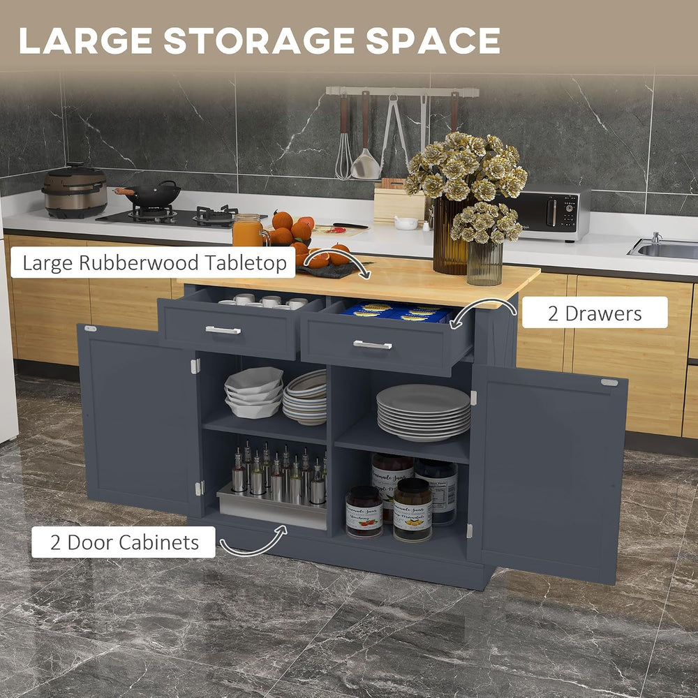 HOMCOM Rolling Kitchen Island with Drop Leaf Wood Breakfast Bar, Dark Gray | ...