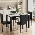 5-Piece Dining Table Set for 4, Faux Marble Top Kitchen Table with 4 Upholstered Chairs, Sturdy Metal Frame Space Saving Dinner Set for Small Spaces Apartments, White & Black