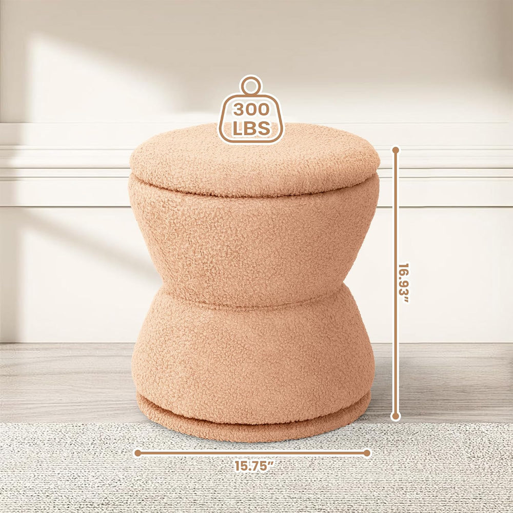 EazeHome Round Ottoman with Storage, Swivel Boucle Ottoman Vanity Stool, Upho...