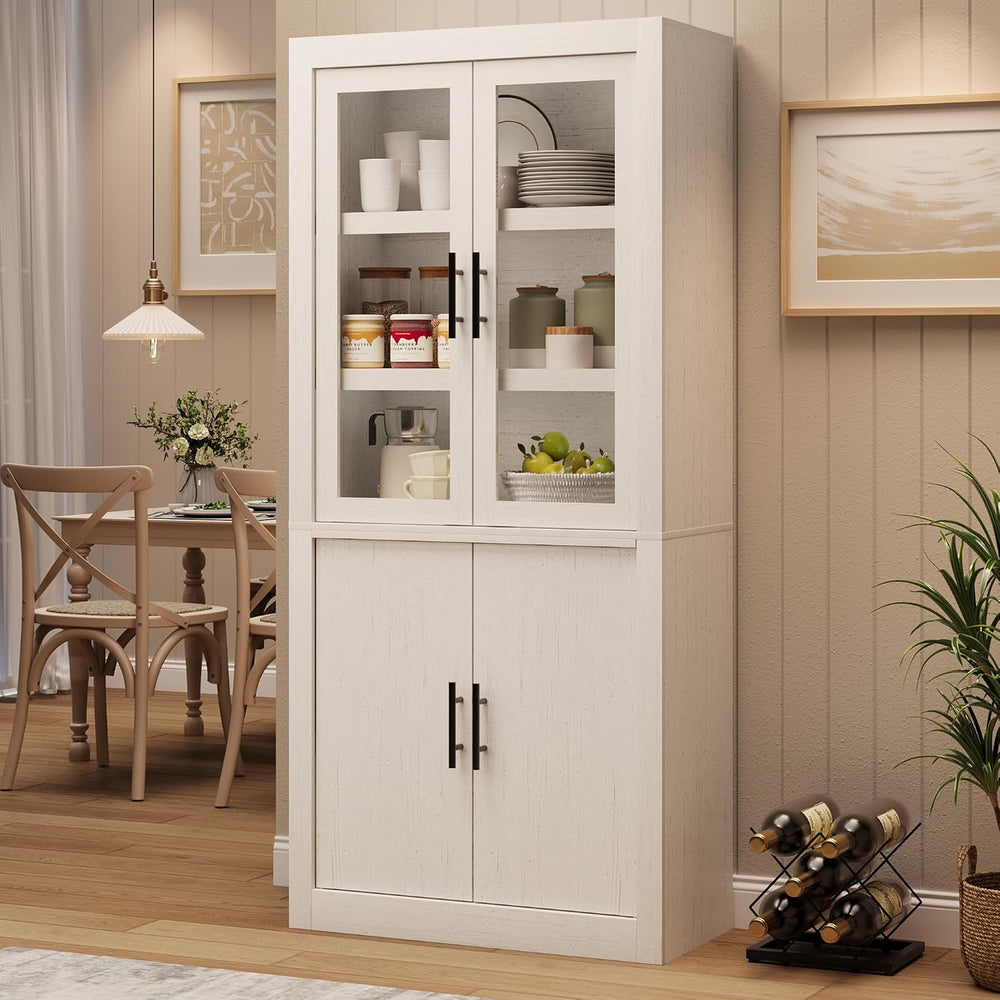Tall Kitchen Pantry Cabinet, Farmhouse Kitchen Pantry Storage Cabinet Wood, 7...