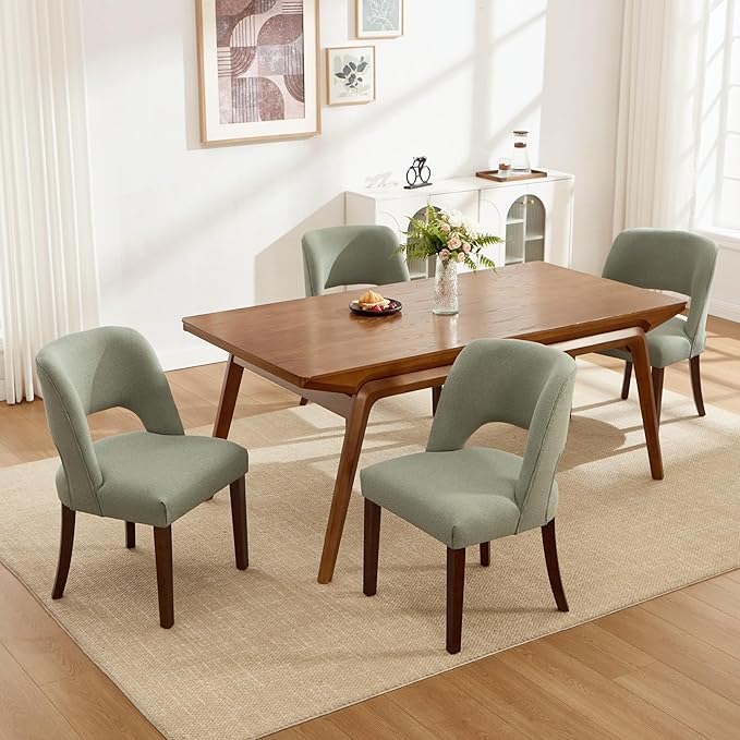 Dining Chairs Set of 4,Modern Dining Room Chairs with Thick Cushions,Upholstered Linen Fabric Kitchen Chairs for Kitchen Dining Room Green
