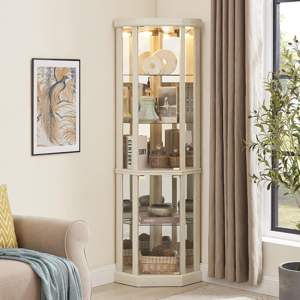 69" H Lighted Curio Cabinet Corner Display Case, Corner Glass Case with ...