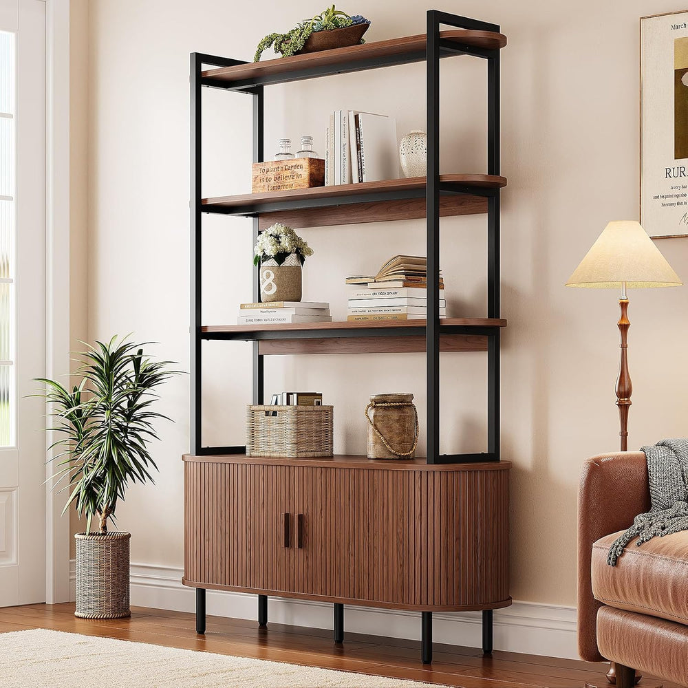 ComfyCorner 4 Tier Bookshelf with Cabinet, 71" Tall Display Bookcase Walnut