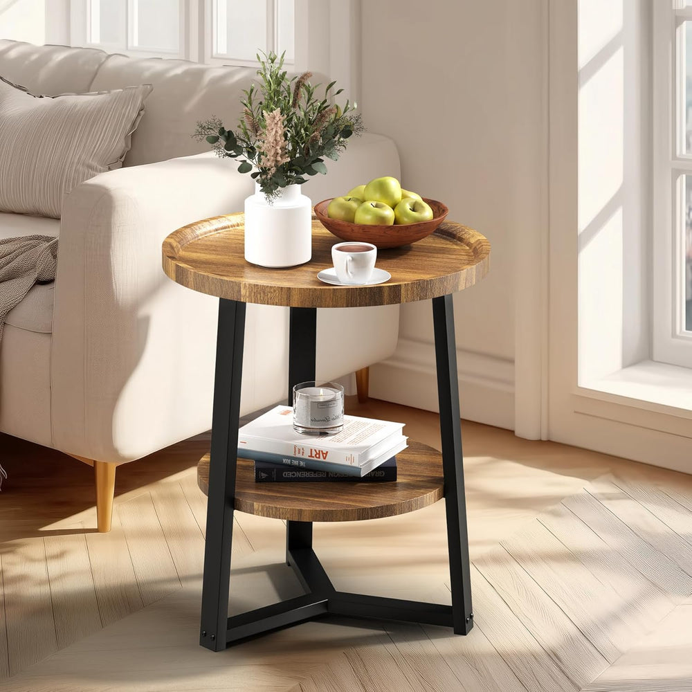 PPAMAPIC Round End Table, 2 Tier Side Table with Storage Shelf, Nightstand Ac...