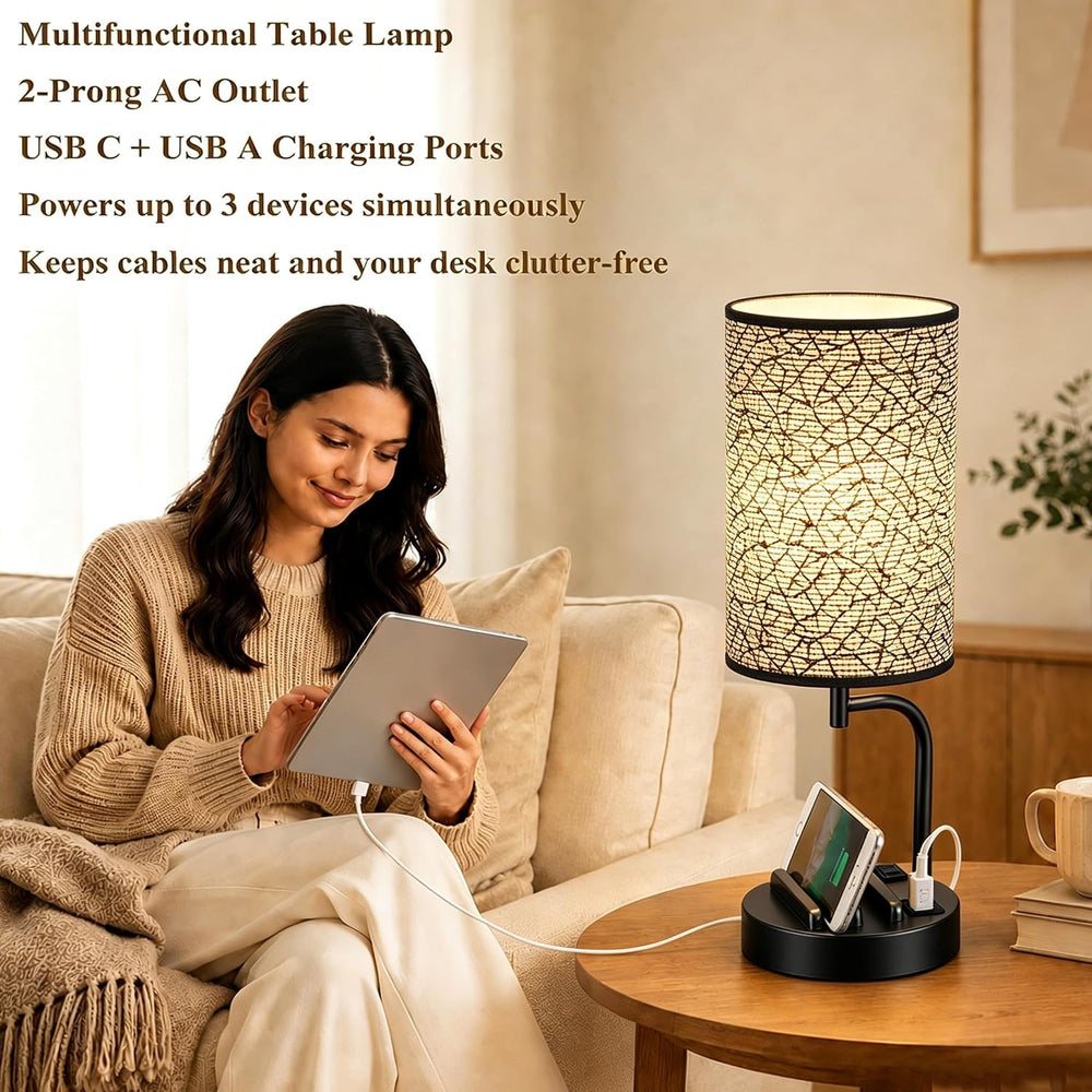 Dreamholder Touch Control USB Table Lamp with USB C/A & AC Outlet, 3-Way ...