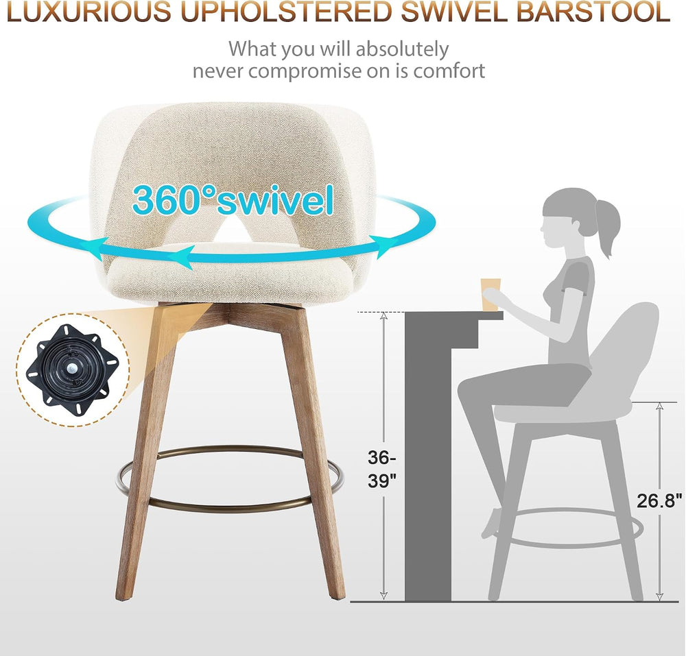Zesthouse Swivel Bar Stools Set of 2, Wood Counter Height Chairs with Backs |...
