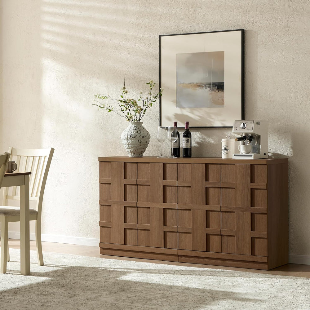 VividVibe Buffet Cabinet Sideboard with Storage, 93.9”Large 3D Woven Texture ...