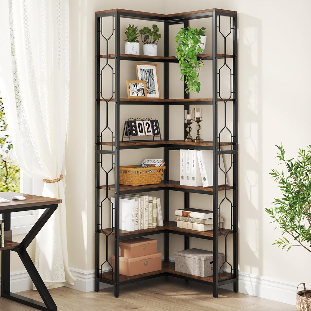 Tribesigns Corner Shelf, 7-Tier Industrial Corner Bookshelf and Bookcase | Fr...