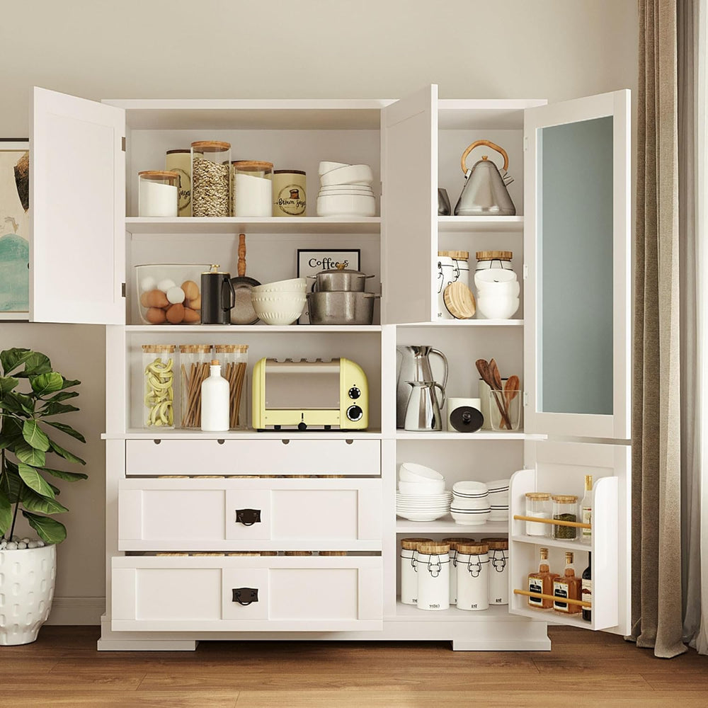 Spaco 78.3" Kitchen Pantry Cabinet with Hutch,Freestanding Food Storage ...