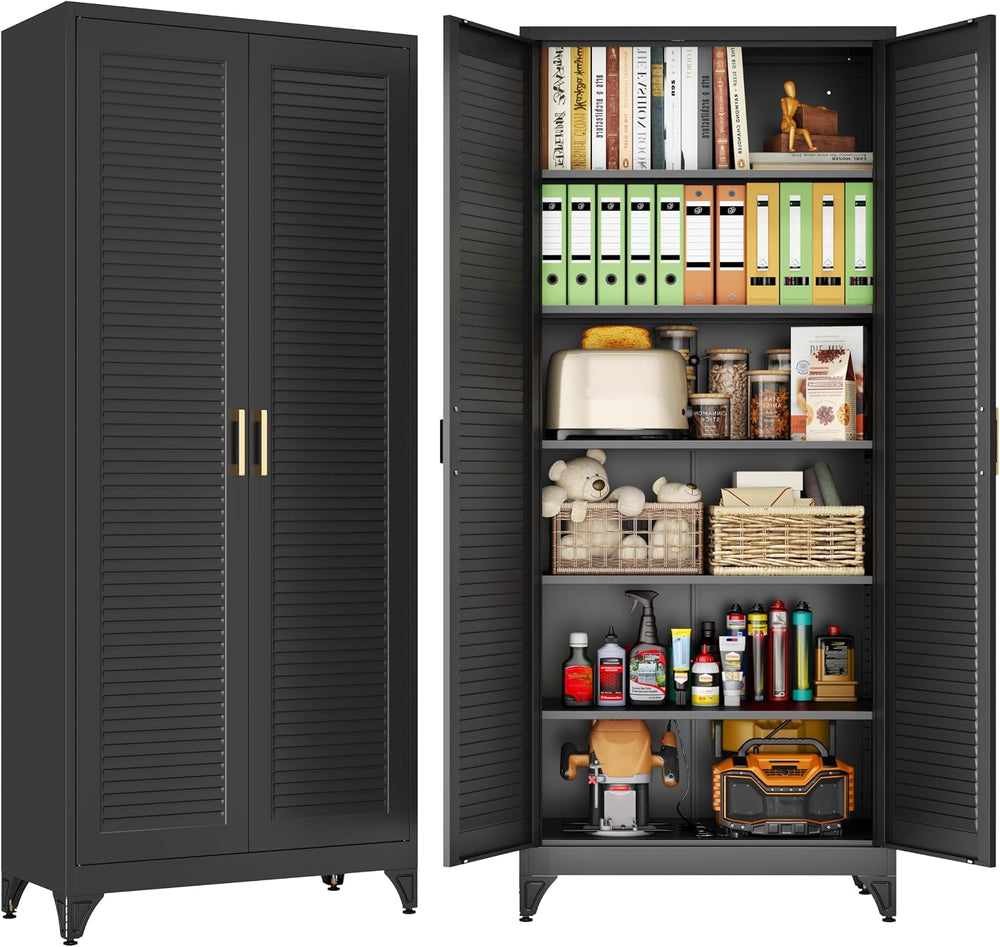 75" Metal Pantry Cabinet,Kitchen Storage Cabinet with Shelves | Louvered...