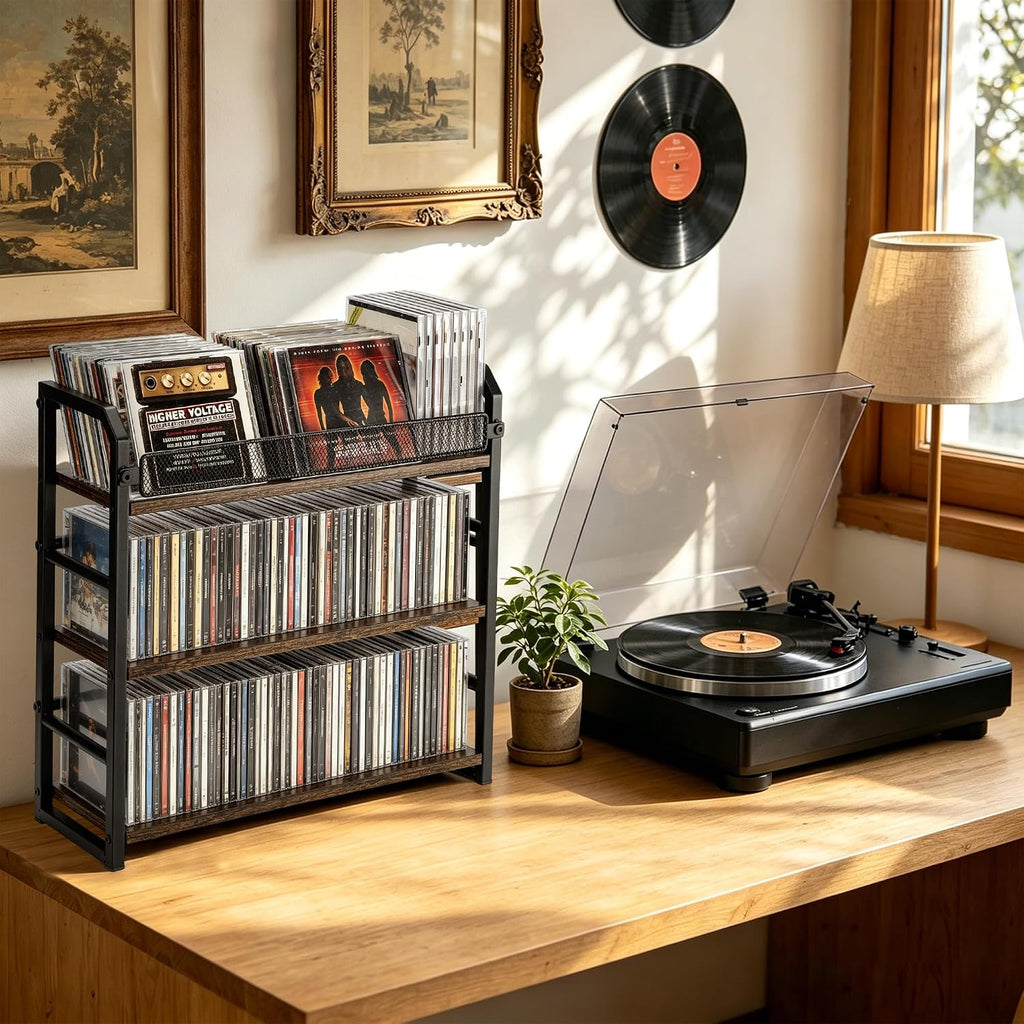 3-Tier CD Rack, Storage and Display Organizer, Compact Space-Saving Holder for Home, Office, or Bedroom, Durable Metal Construction, Holds 114 CDs