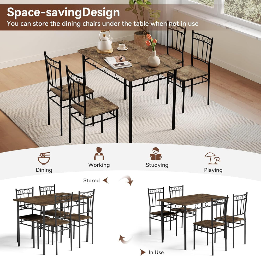 Vipbear Kitchen Dining Table Set for 4, 5-Piece Kitchen Table Set,Dining Room...