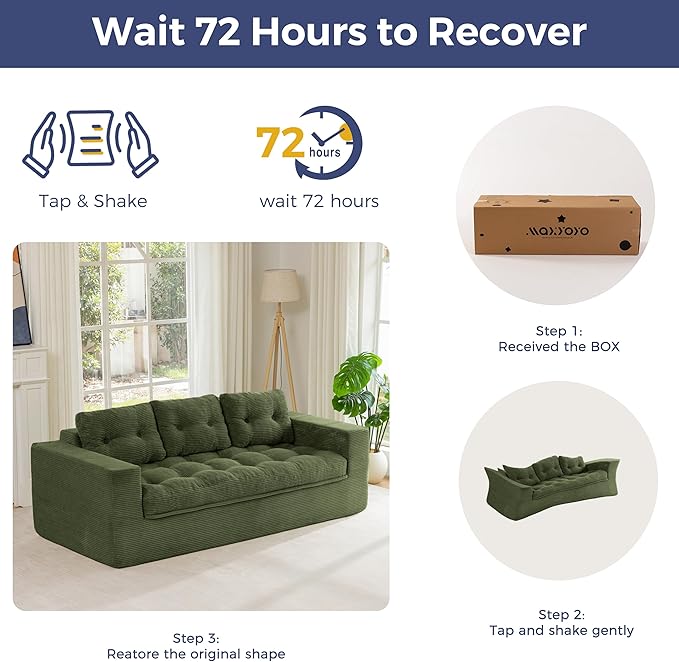 MAXYOYO 79" Loveseat Sofa Couch for Small Spaces, Upholstered Boneless Cloud Couch for Apartment Bedroom, 2-Seater Love Seat Floor Modern Sofa with Pillows, No Assembly Required, Dark Green