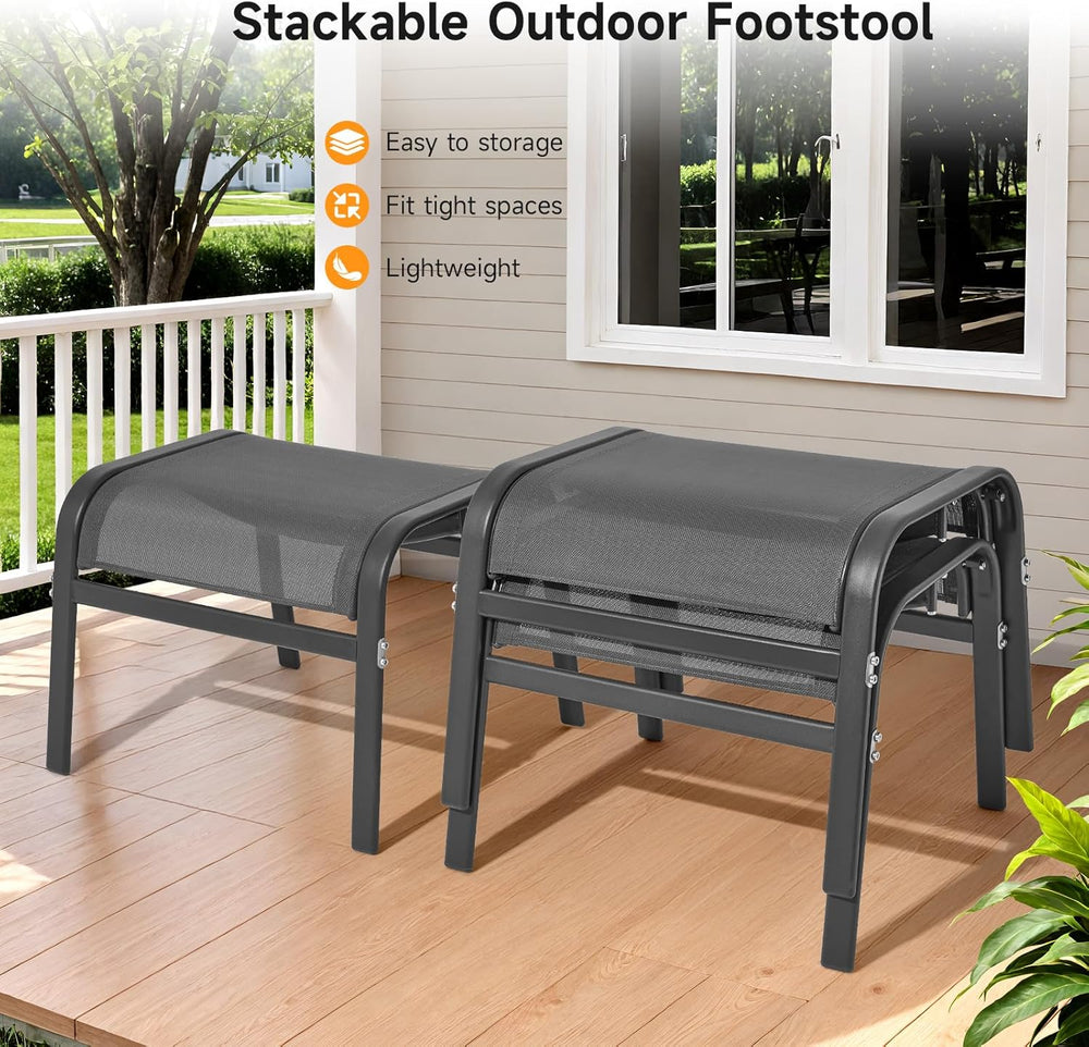 ONBRILL Outdoor Ottoman Set of 2, All Weather Outdoor Foot Stool with Support...