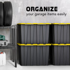Lifetime Home 4 PACK of X-Large 23 Gallon Plastic Storage Bin Tote Organizing Container with Secure Latching Lids, Stackable, Extra Strength with Built in Handle - Black & Yellow