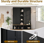 Modern 63'' Wide Hall Tree with 6 Hidden Hanging Hooks, Brown Wood Grain Minimalist Shoe Cabinet with Open Compartments, Entryway Coat Rack for Living Room Hallway (Black-4.23)