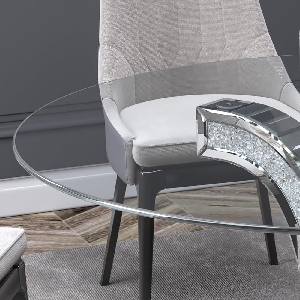 52" Round Glass Pedestal Dining Table with Tempered Glass Top, Mirrored ...