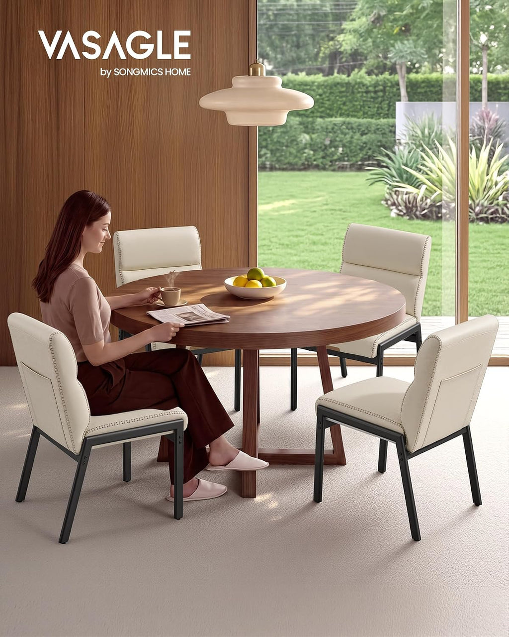 VASAGLE Dining Chairs Set of 2, Upholstered Kitchen Chairs, for Dining Room, Cream White, EKHO Collection UKDC162W101