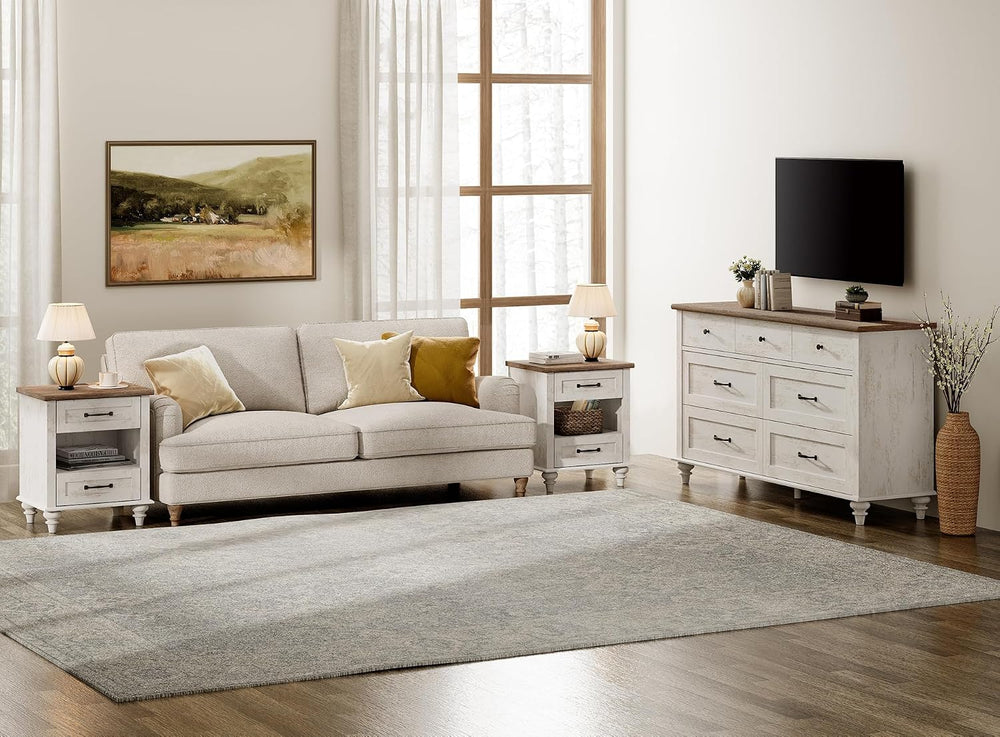 WAMPAT Set of 2 End Tables Nightstands with Charging Station, Sofa Side Table...