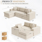 Vongrasig 105" Boneless Couches for Living Room, Sectional Couches Modular Sofa with L-Shaped Chaise, Memory Foam Comfy Cloud Couch with Plush Corduroy Fabric, No Assembly Required, Beige