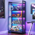 AODK Display Case with Glass Shelves, RGB Light 4-Tier Display Cabinet | Display Shelf with Open Shelf Design & Industrial Metal Mesh, Curio Cabinet for Collectibles, Black Bookcase