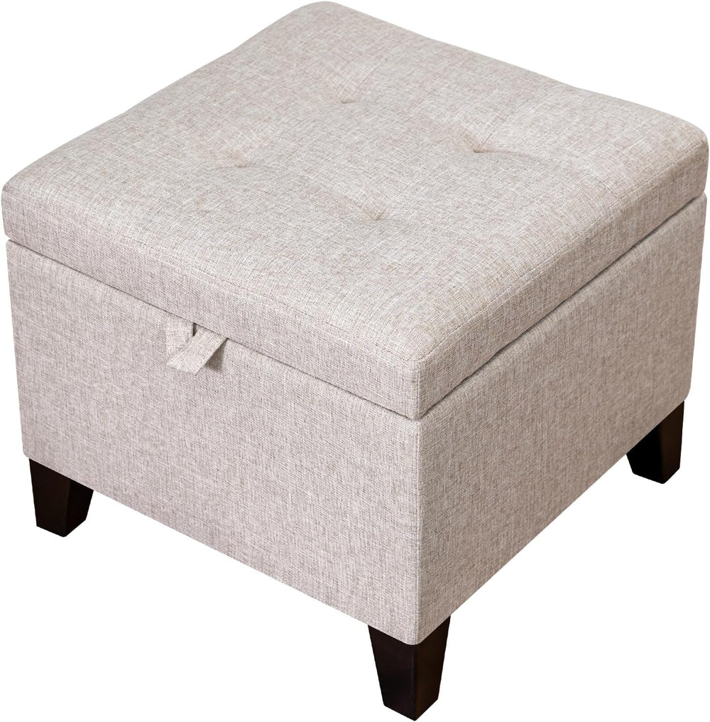 Adeco 18 Inch High Cube Ottoman Storage, Linen Chair Foot Stools, Upholstered...