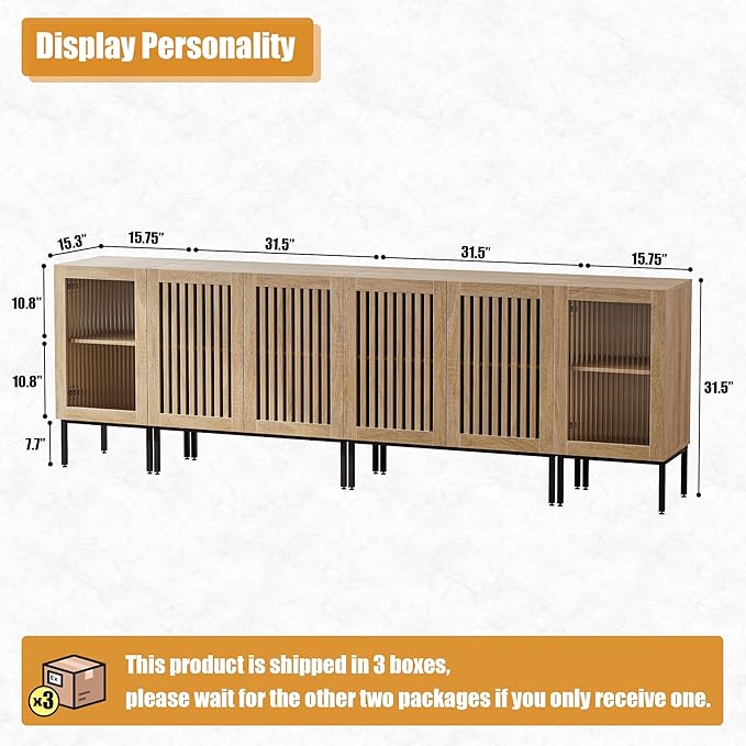 Modern TV Stand for TVs up to 100 Inch, Entertainment Center TV Console with Storage Cabinets and Glass Doors,Media Console for Living Room,Oak