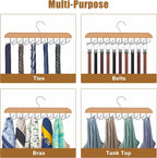 Tie Rack Hanger for Closet, 2 in 1 Belt Tie Hangers with 20 Folding Hooks, 360 Degree Rotating Wooden Tie Holder Organizer for Men Ties Belts Scarves Tank Tops Accessories, Wood (1 Pack)