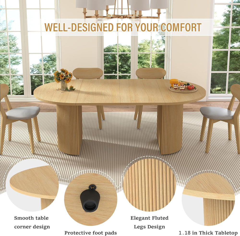 Extendable Dining Table 41–78 Inch, Round to Oval Expandable Kitchen Table fo...