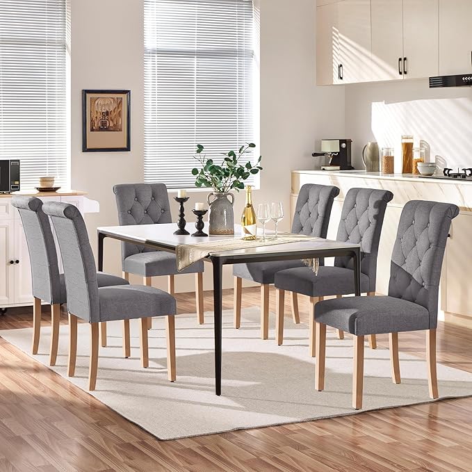 Yaheetech Dining Chairs Set of 6 Fabric Upholstered Dining Room Chairs with B...