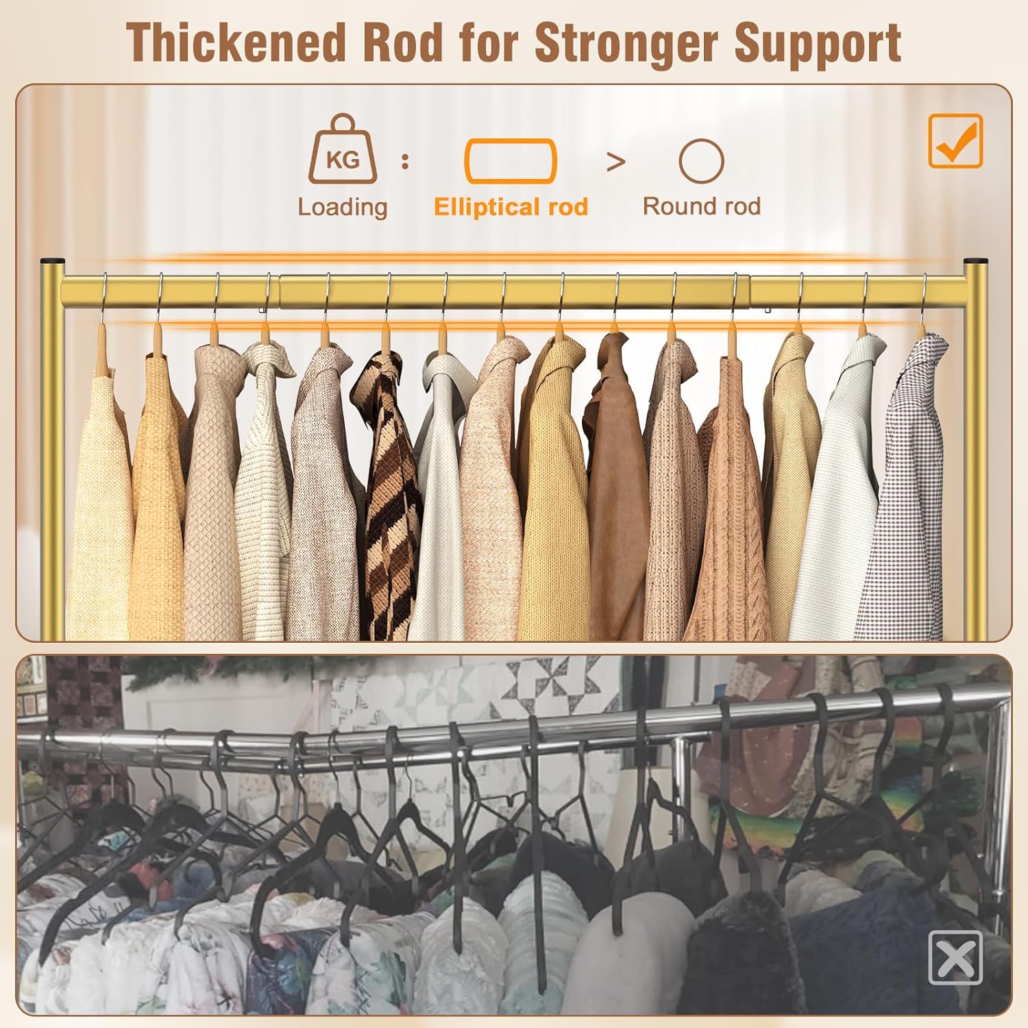 EAGMAK Heavy Duty Clothes Rack Load 420 LBS, Rolling Garment Rack with Lockable Wheels, Standing Metal Clothing Rack, Portable Wardrobe Sturdy Coat Rack for Hanging Clothes (Gold, 47.2″×18.9″×63″)