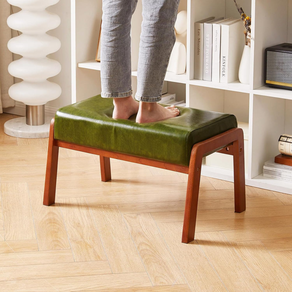 IBUYKE 14.2” H Large Foot Stool Ottoman, Rectangle PU Faux Leather Foot Rest ...