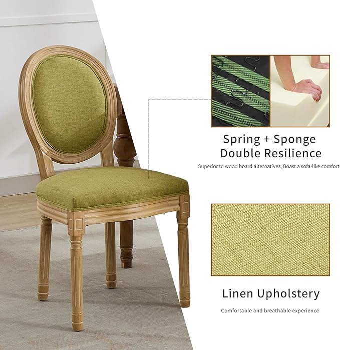 French Country Dining Chairs Set of 4, Olive Green Kitchen & Dining Room ...
