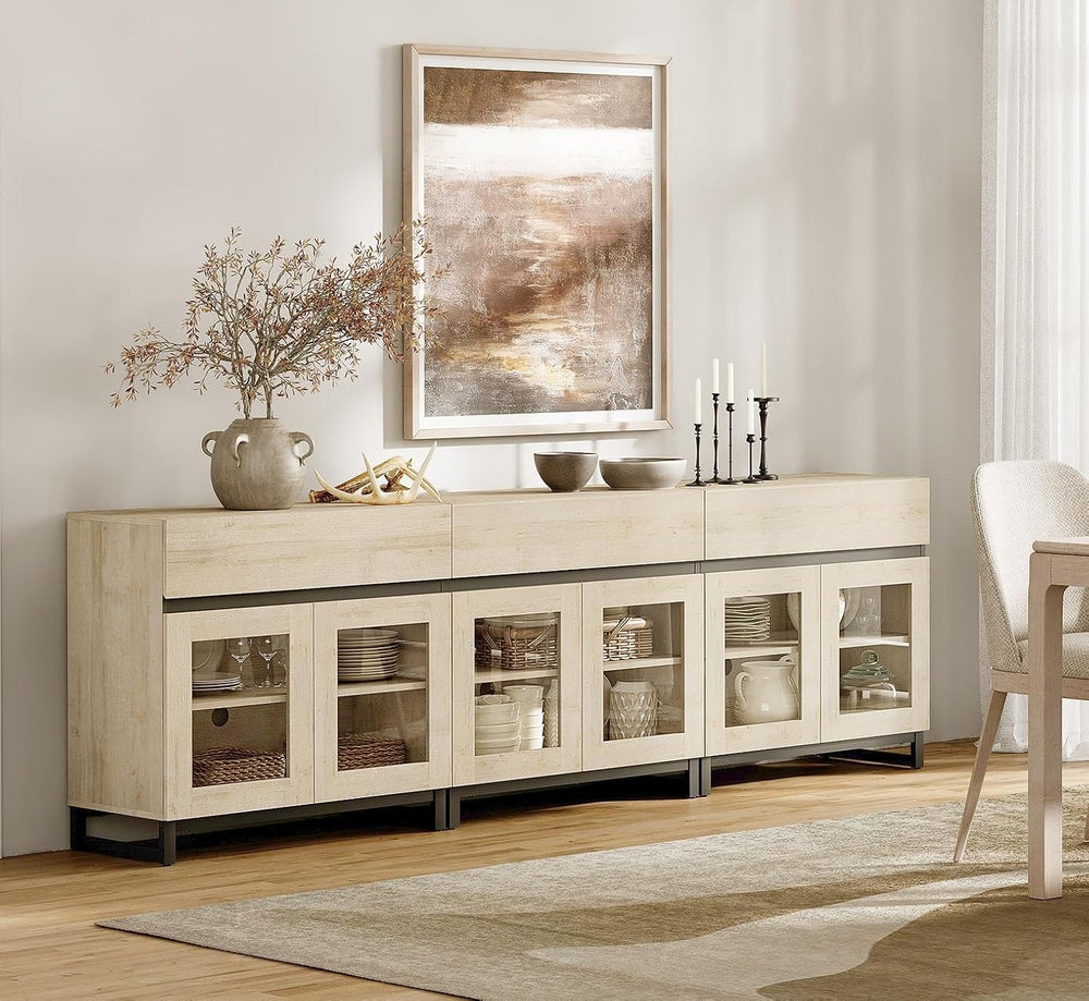WAMPAT Sideboard Buffet Cabinets, Modern Credenza Sideboard with Adjustable S...