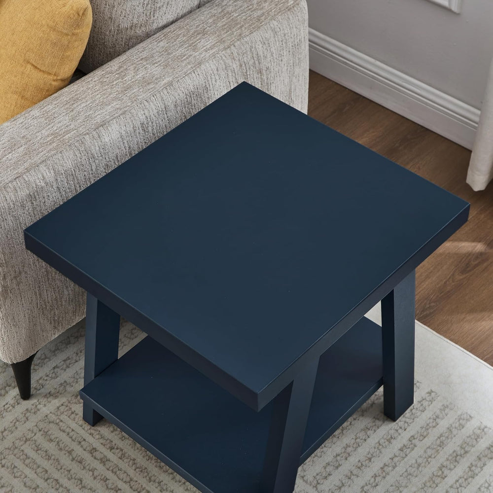 Roundhill Furniture Athens Contemporary Wood Shelf End Table in Navy Blue