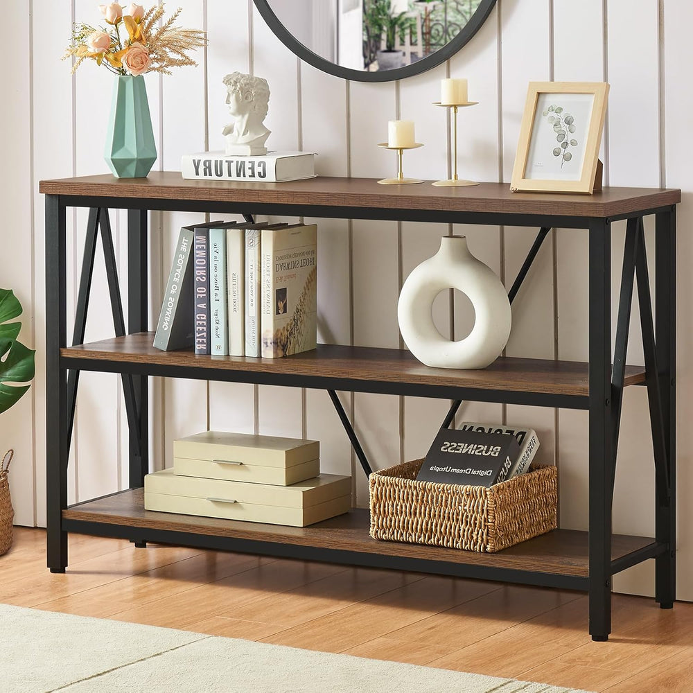 Entryway Console Table, 3 Tier Entry Table with Open Shelves, Brown, 47 IN | ...