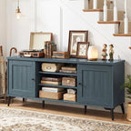 Giantex 2-Door TV Stand for TVs up to 65", Mid Century Modern Entertainment Center with 2 Storage Cabinets & 4 Adjustable Shelves, 6 Metal Legs, Media TV Console Table for Living Room (Teal Blue)
