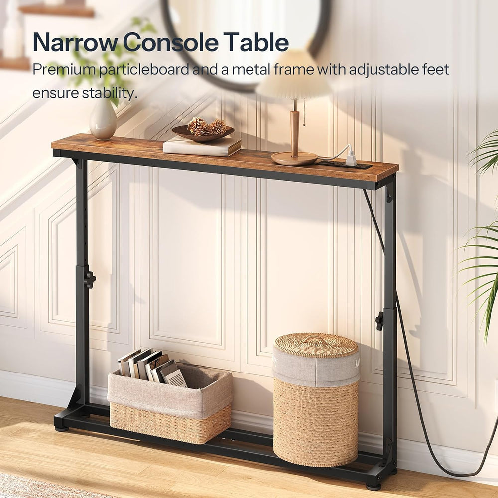 HOOBRO Narrow Console Table with Charging Station, Adjustable Height Sofa Tab...