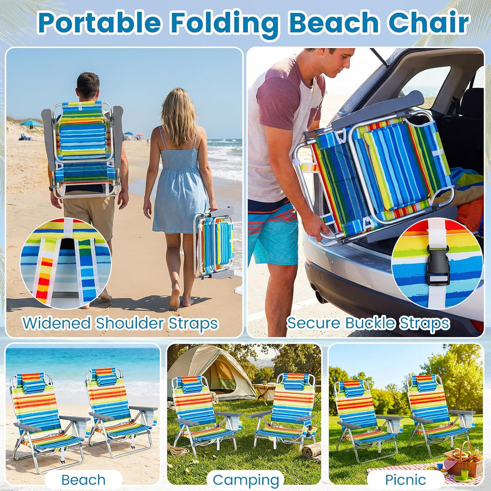 Goplus Beach Chair, Folding Backpack Beach Chairs for Adults w/Adjustable Pos...
