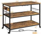 Yaheetech 47.5 Inches Kitchen Island with Storage, 3 Shelves, Rustic Brown | Rolling Kitchen Island With Power Outlet, Kitchen Island on Wheels with Wine Rack & Glass Holder & Hooks for Dining Room/Bar