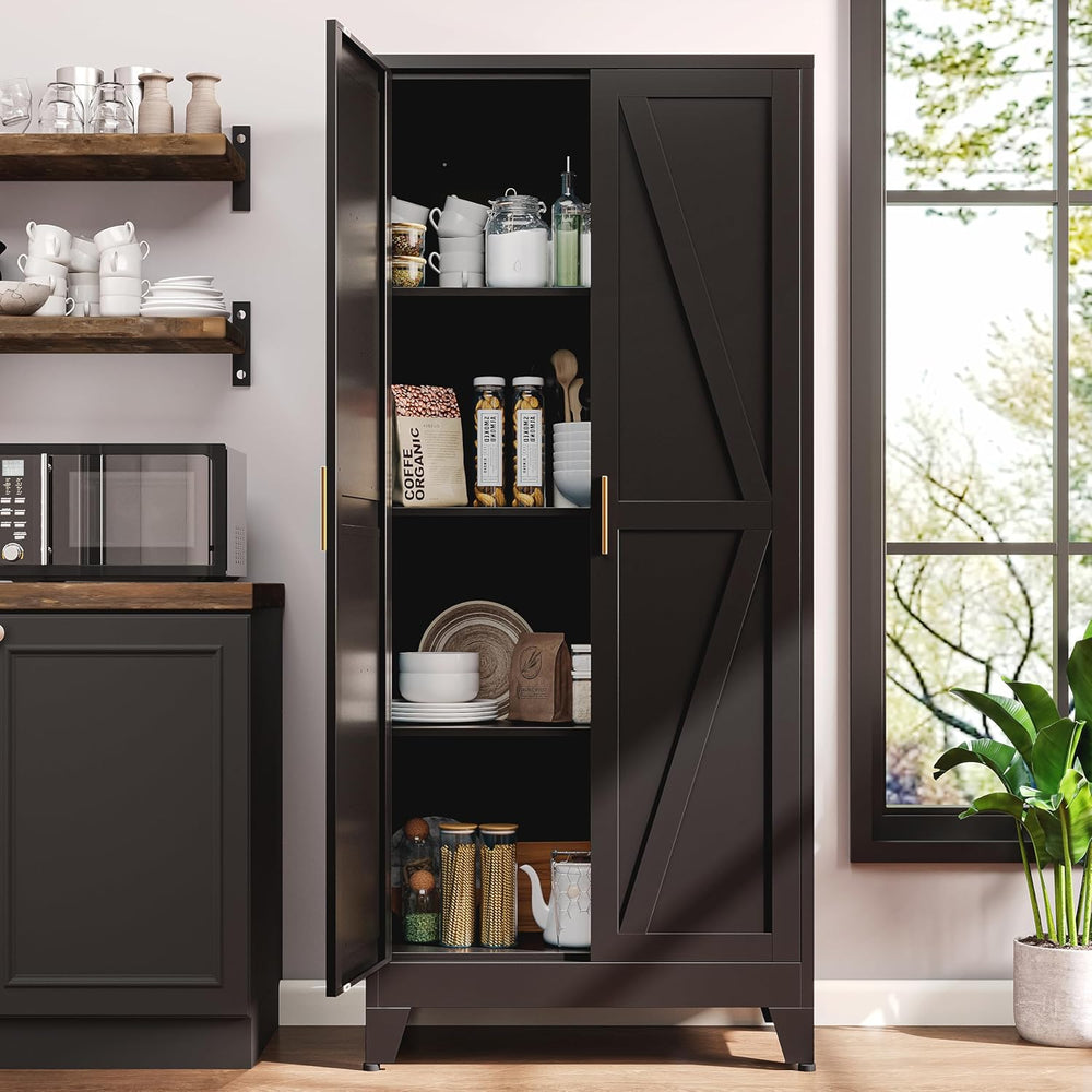 61"H Black Pantry Kitchen Cabinet with Doors,Black Storage Cabinets,Free...
