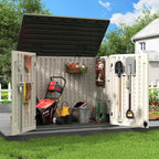 Amopatio Horizontal Outdoor Storage Shed, 34.5 Cu Resin Outdoor Storage Cabinet Waterproof, Outside Cabinet Weather Resistant for Trash Cans, Lawn Mower, Garden Tools, Patio Furniture, Light Grey
