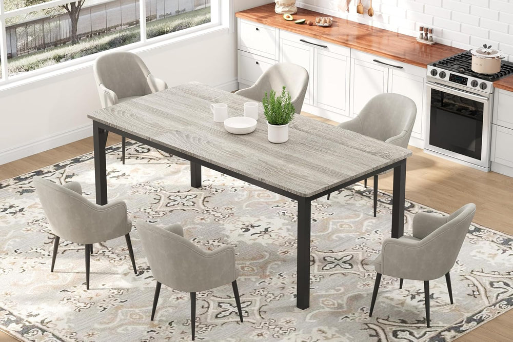 71" Large Industrial Dining Table, Rectangular Wooden Table with Sturdy ...