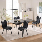 Leather Upholstered Dining Chairs Set of 2, Mid-Century Modern Kitchen Dining Room Chairs with Black Metal Legs, Armless Faux Leather Accent Dinner Chairs Kitchen Side Chairs, Black