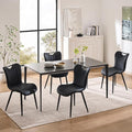 Leather Upholstered Dining Chairs Set of 4, Mid-Century Modern Kitchen Dining Room Chair with Black Metal Legs, Armless Faux Leather Accent Dinner Chairs Kitchen Side Chair, Black