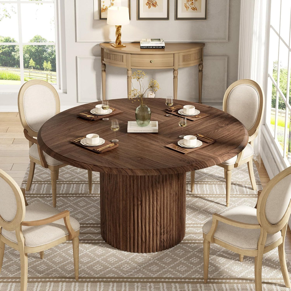 Tribesigns 47" Round Dining Table for 4, Farmhouse Kitchen Table with Me...